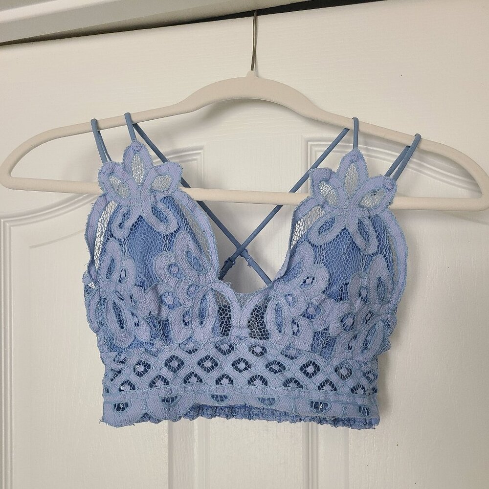 Three Bird Nest Zenana Outfitters periwinkle blue boho crochet lace bralette